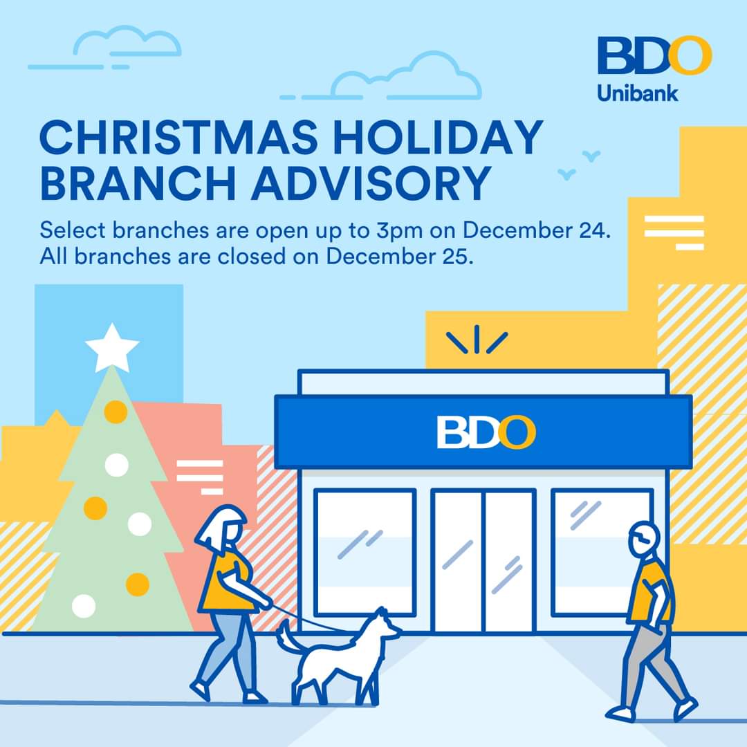 ADVISORY BDO announces banking schedule for the Christmas and New Year